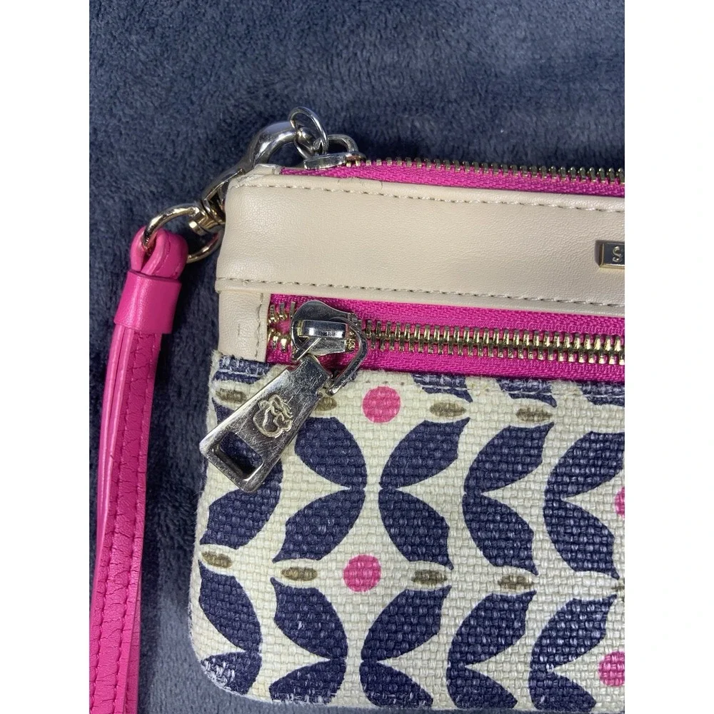 Spartina 449 Snap Wallet Genuine Leather Wristlet Pink Accents Geometric Design